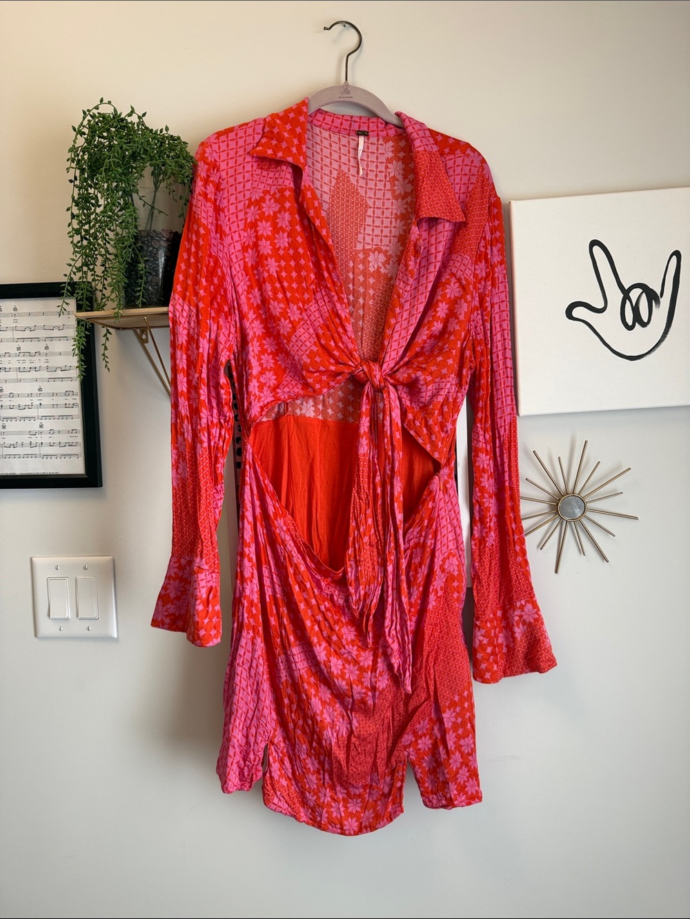 Tie-Front Split Dress in Pink & Orange Floral Print
